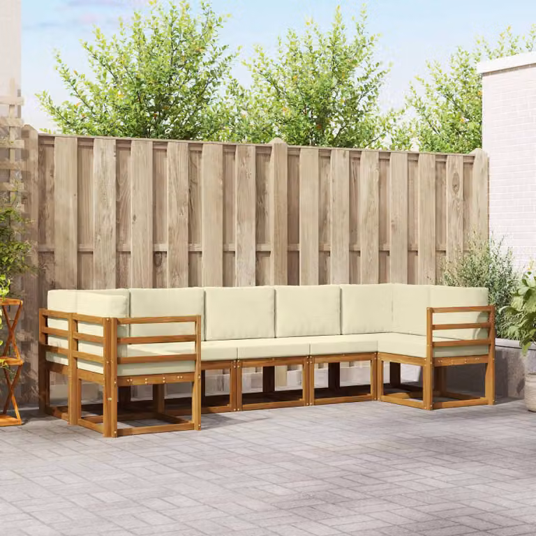 Set di divani da esterno vidaXL 7 pz in legno di acacia con cuscini, marrone e beige