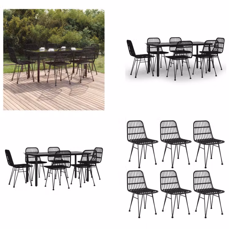 vidaXL set da pranzo da giardino 7 pezzi in poly rattan nero - Set da pranzo da giardino - Set da pranzo da giardino - Set da pranzo da terrazza - Set da pranzo da esterno