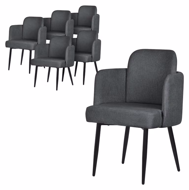 ML-Design set di 6 sedie per sala da pranzo in tessuto antracite Sedia da cucina con braccioli e schienale in rattan Sedia imbottita con gambe in metallo Ergonomica