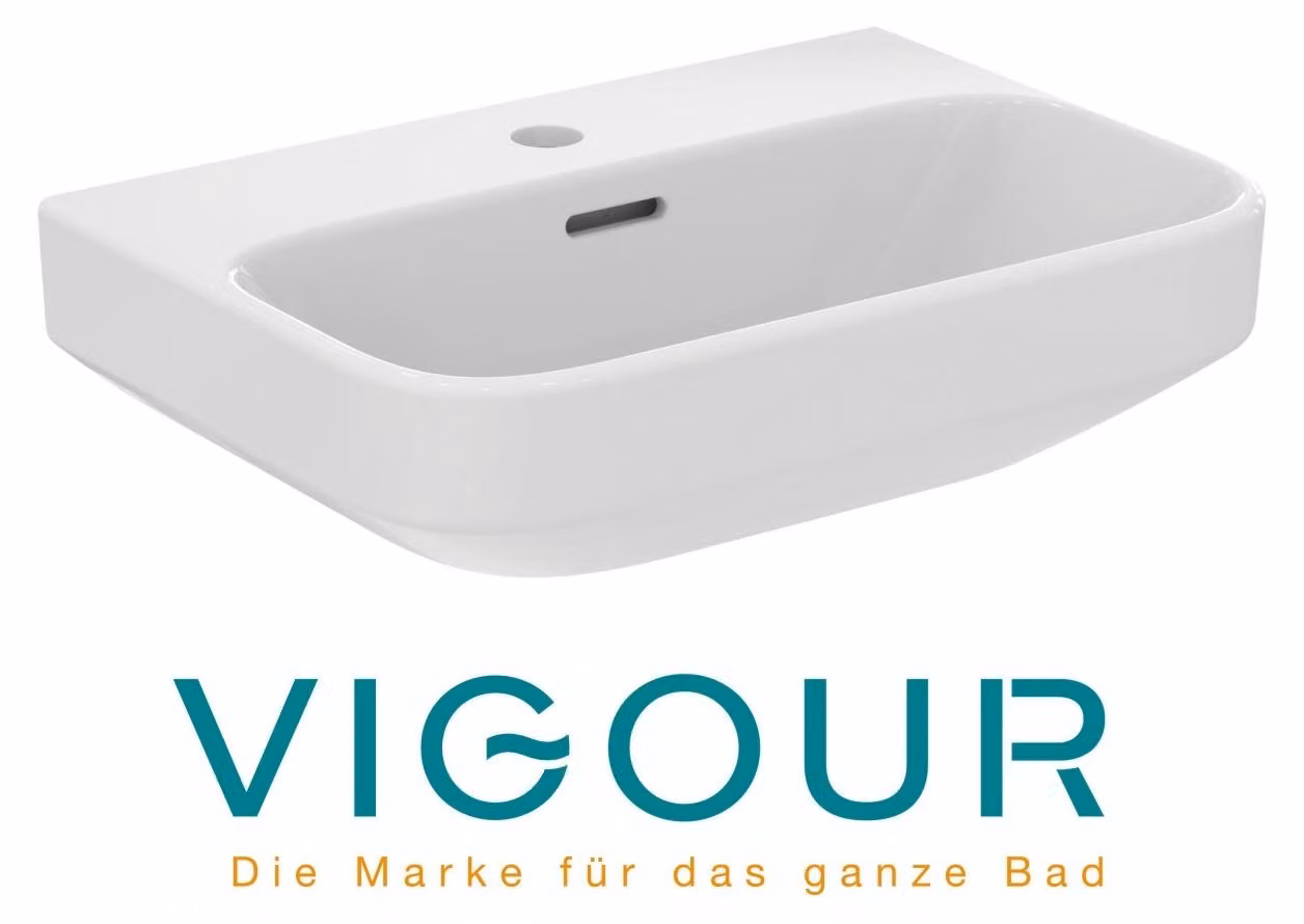 Lavabo VIGOUR DERBY V3 45x35 cm PflegetectPlus con foro per rubinetto e troppopieno, bianco