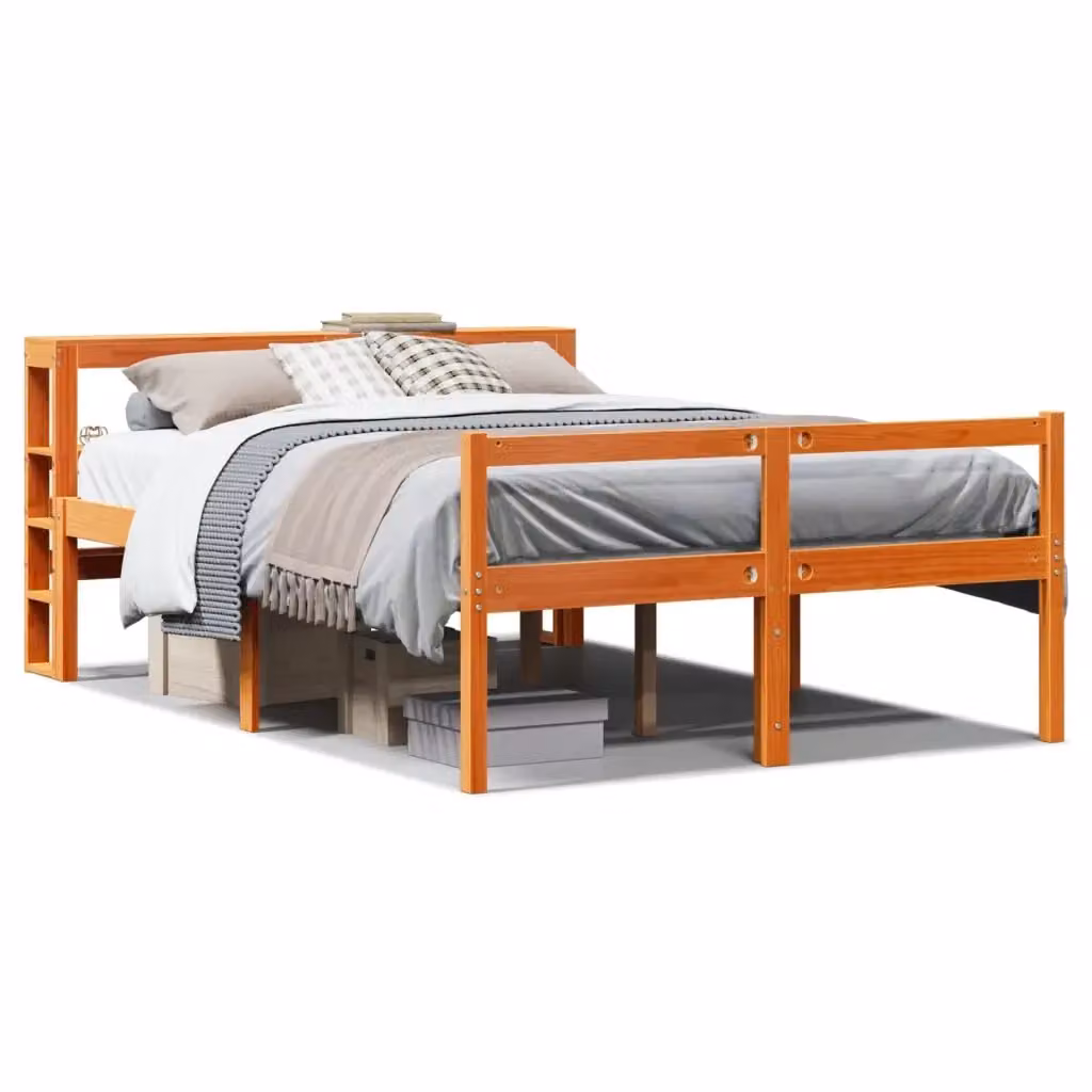 vidaXL Giroletto con Testiera in Legno di Pino Massello, Colore Marrone Cera, L/P/H: 120 x 200 cm – 2