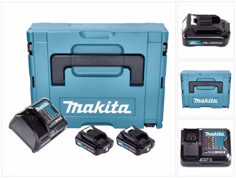 Kit alimentatore Makita ( 197658-5 ) 2x BL 1021 B batteria 12 V max. 2,0 Ah CXT + caricabatteria DC 10 SB + Makpac