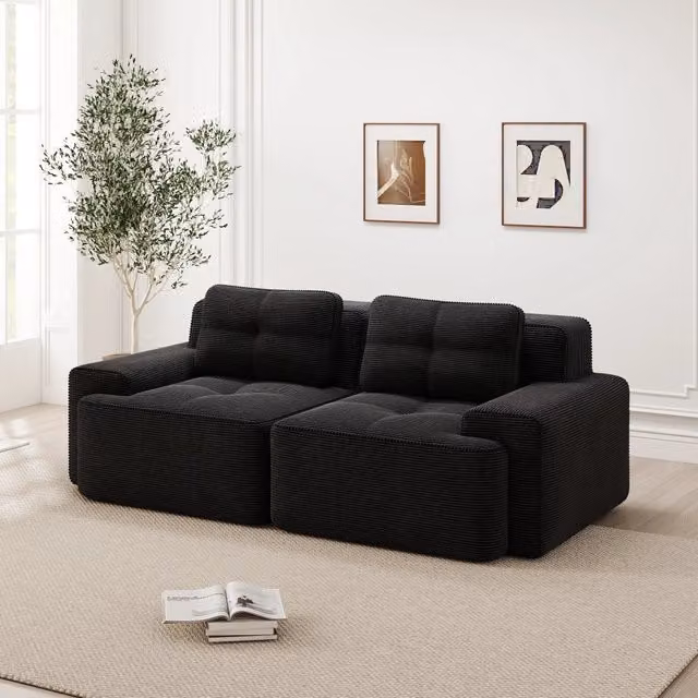 Divano Modulare Boneless ¨C MINIMAL ¨C Velluto a Coste, Nero, Posti Multipli, Estraibile