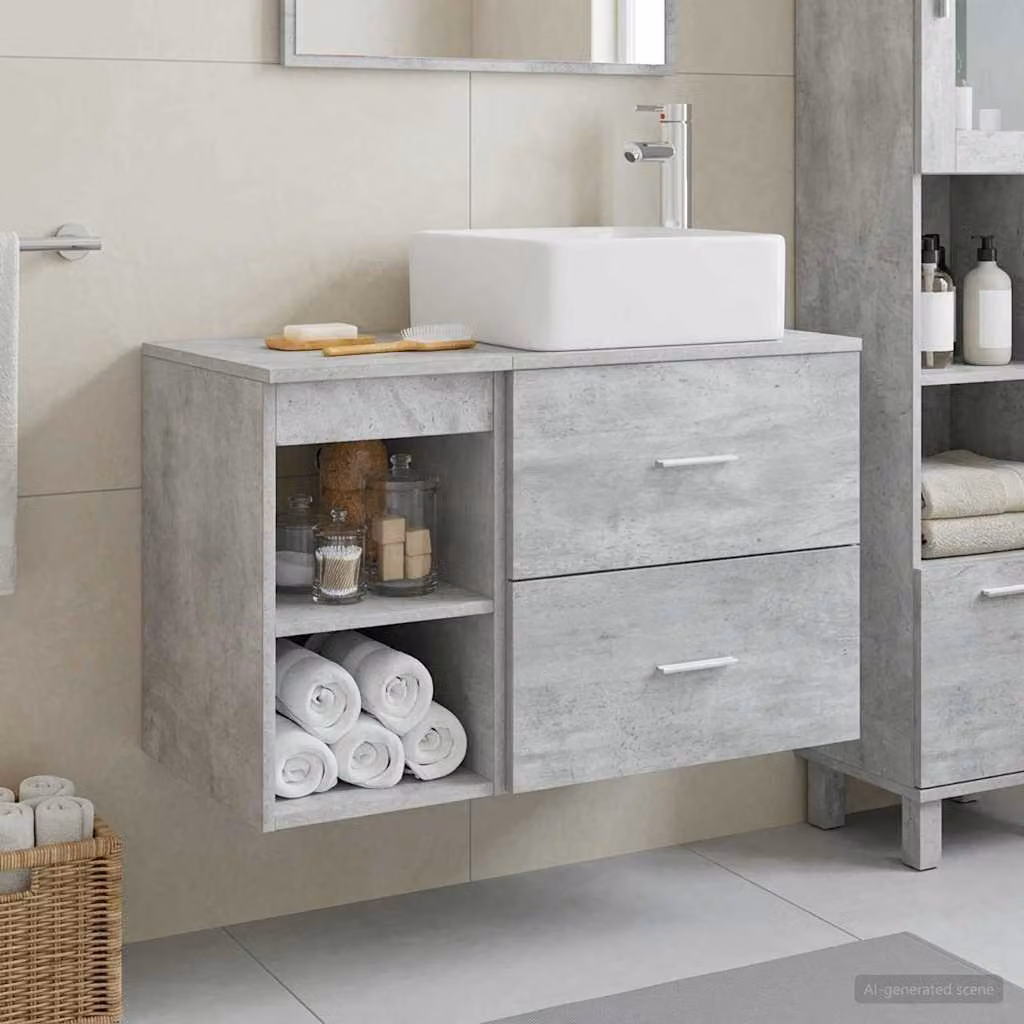 Set di mobili per il bagno moderno vidaXL composto da mobile lavabo e pensile a parete in MDF Grigio opaco