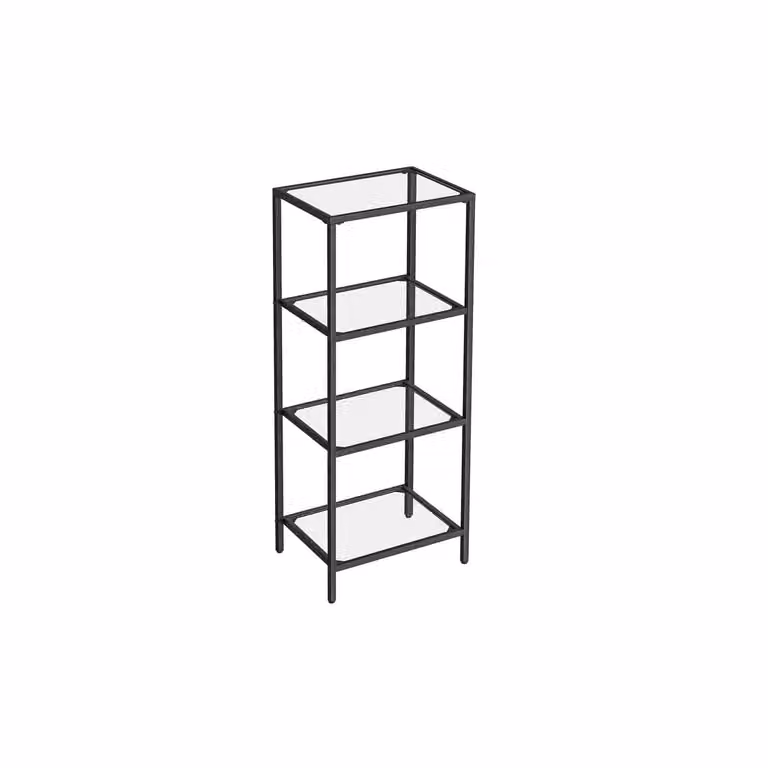 Scaffale in Vetro a 4 Ripiani Bianco e Grigio, Nero / 4 Ripiani (30 x 40 x 95 cm)