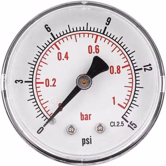Manometro - 50 mm - Preciso, con vetro protettivo trasparente - 0-15 psi - Adatto per aria e olio - Resistente e preciso