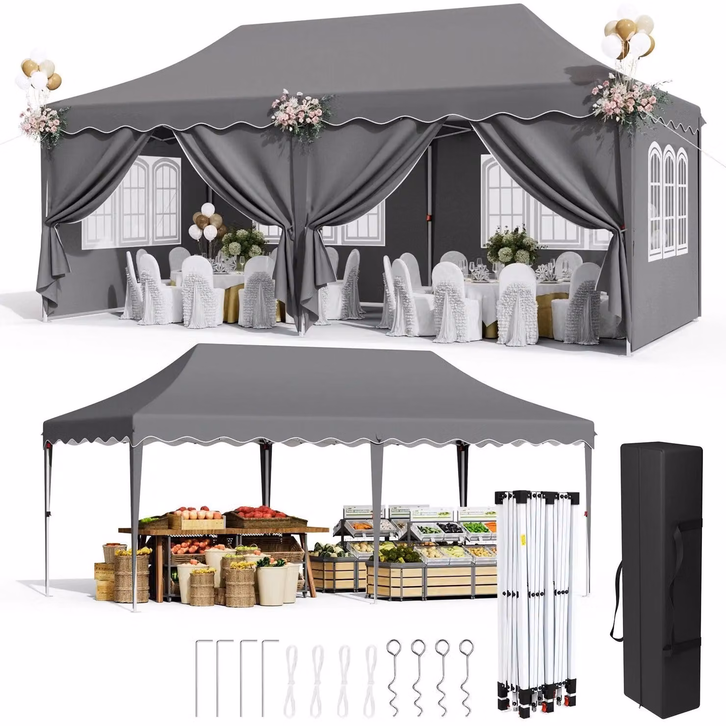 Gazebo da giardino - Tenda pieghevole - Tettoia - Tenda per eventi - Bancarella - 3x6 metri - Resistente ai raggi UV