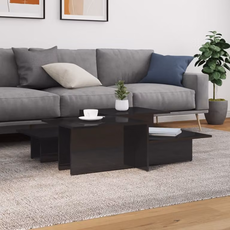 Set di 2 tavolini da salotto vidaXL in legno composito nero lucido con design moderno e forma rettangolare