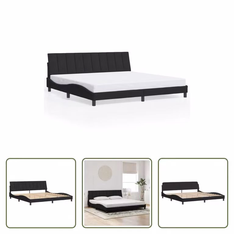 The Living Store Struttura letto con testiera nera 200x200 cm in velluto