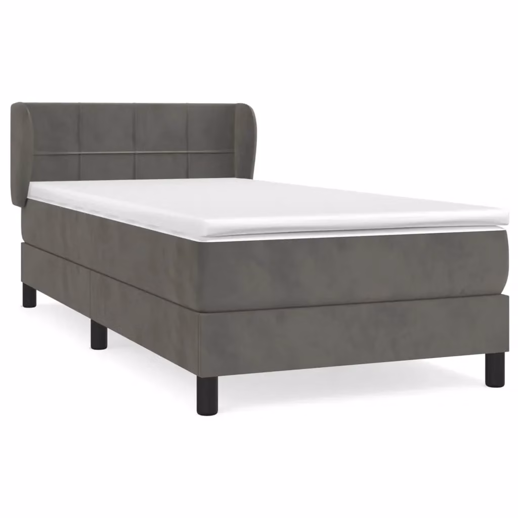 vidaXL Giroletto a Molle con Materasso Ibrido in Velluto Grigio L/P/H: 90 x 200 x 88 cm – 2