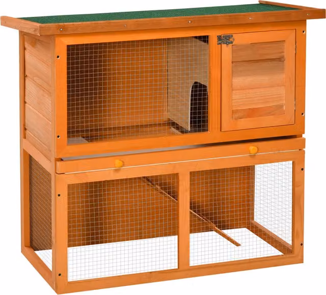 Conigliera Aosom PawHut in legno di abete marrone per esterno e interno, L: 90 cm, P: 45 cm, H: 80 cm – 1