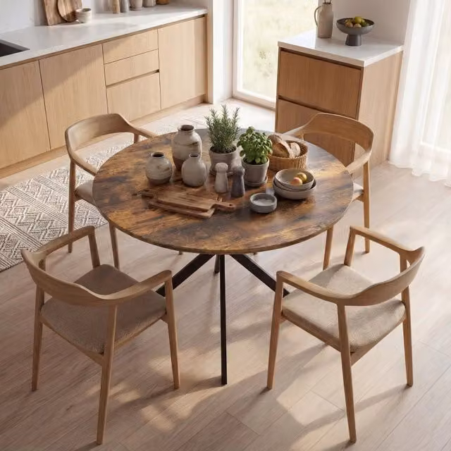 TAVOLO rotondo da pranzo 100 cm stile industriale legno Marrone rustico