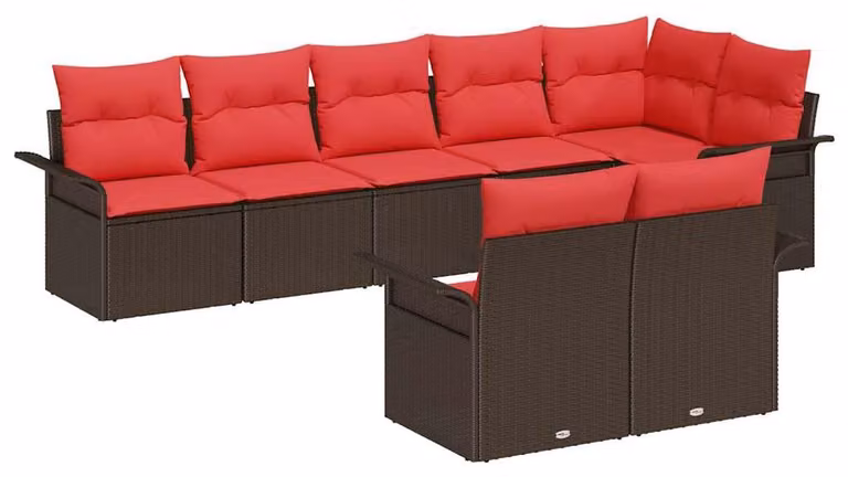 Set Divano da Giardino con cuscino 8 pcs Marrone polyrattan