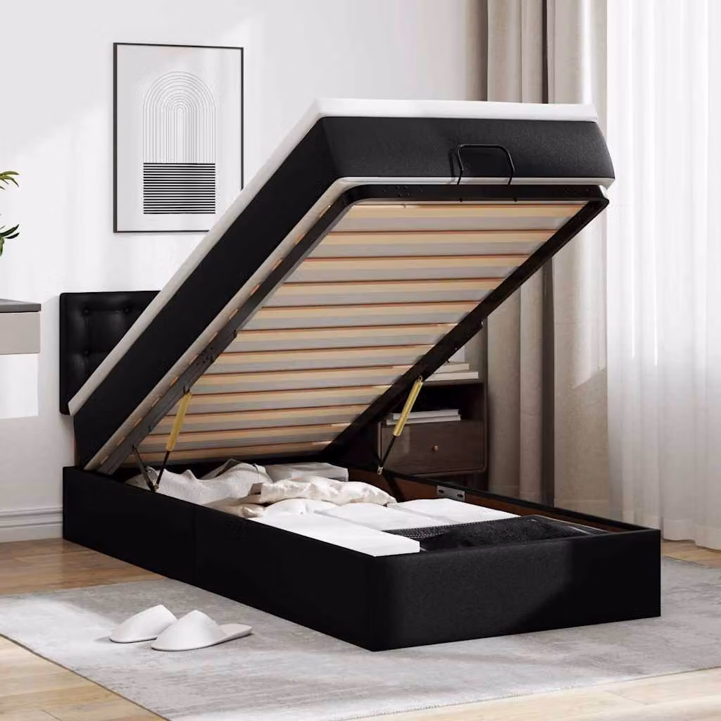 Letto con Pouf e Materasso vidaXL in Similpelle Nero L: 80 cm, P: 200 cm, H: 88 cm – 1