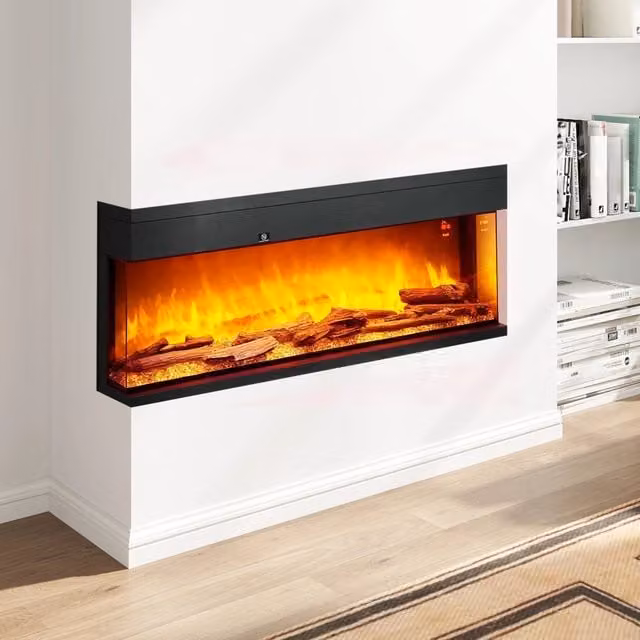 Camino Elettrico da Incasso e Parete 1800W con Fiamme Colorate LED Regolabili, Temperatura fino 40¡ãC, Nero