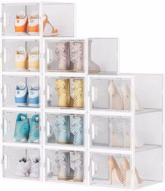 Set di 12 Contenitori Translucidi per Scarpe fino al Numero 46