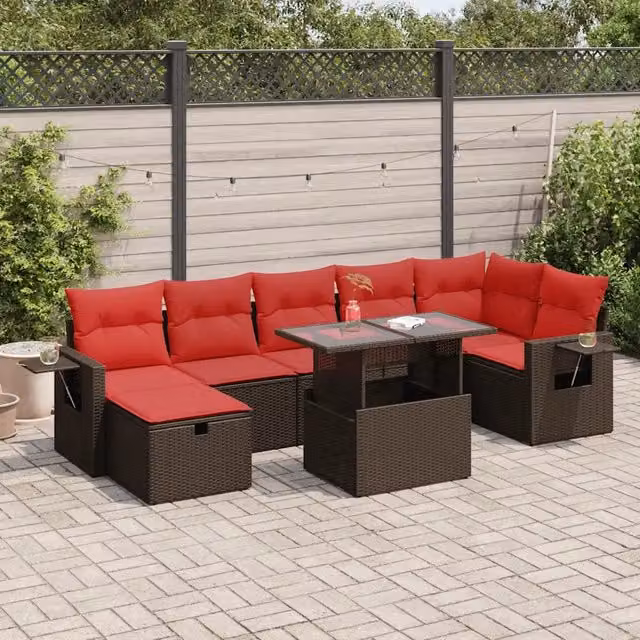 Set Divani da Giardino con Cuscini 8 pz Marrone 3327874