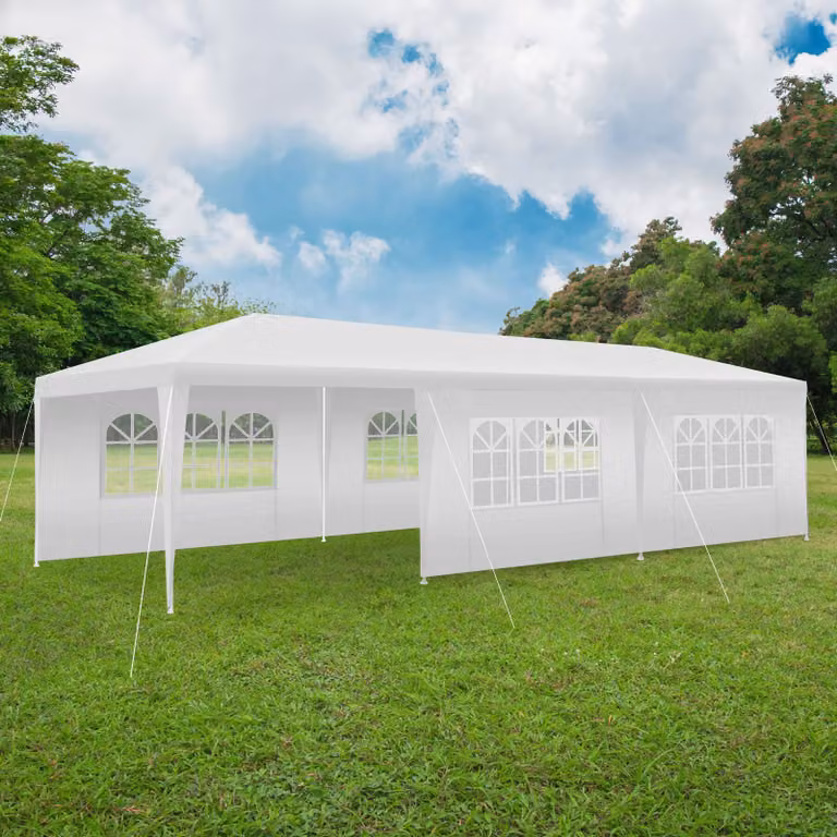 Gazebo Miramas TecTake GmbH impermeabile con 8 pareti laterali e finestre, bianco, L: 9 x P: 3 m