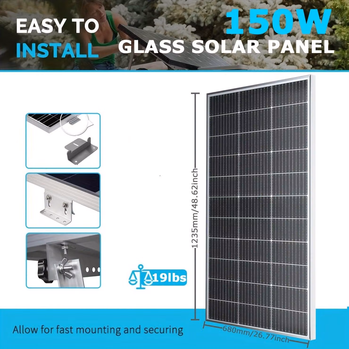 Kit di pannelli solari da 300W – Sistema solare a 12V con regolatore di carica da 20A e design monocristallino