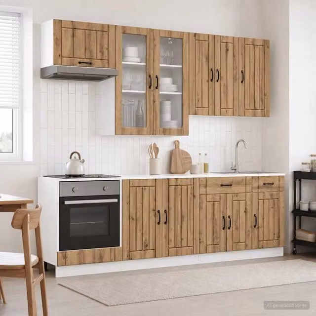 Unità Cucina Moderna LUCCA vidaXL in Legno Rovere Marrone con Ante in Vetro 8 Pezzi