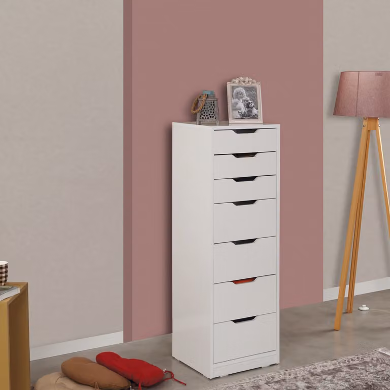 Skye Decor, Flow - Shiny White, cassettiera, bianco, 100% pannelli di particelle rivestiti in melamina, 44 x 40 x 130 cm