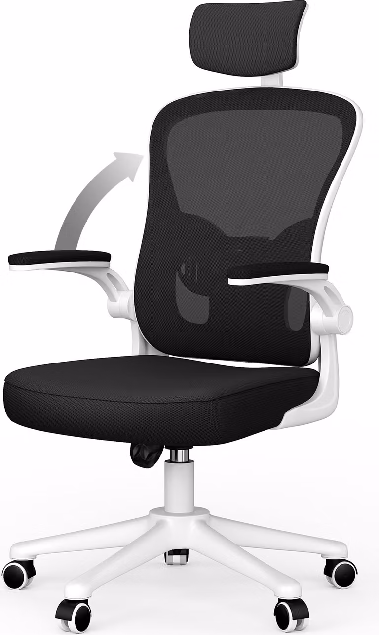 Sedia da ufficio - Sedia ergonomica da ufficio - Sedia girevole con supporto lombare - poggiatesta, braccioli e altezza regolabili - bianco e nero