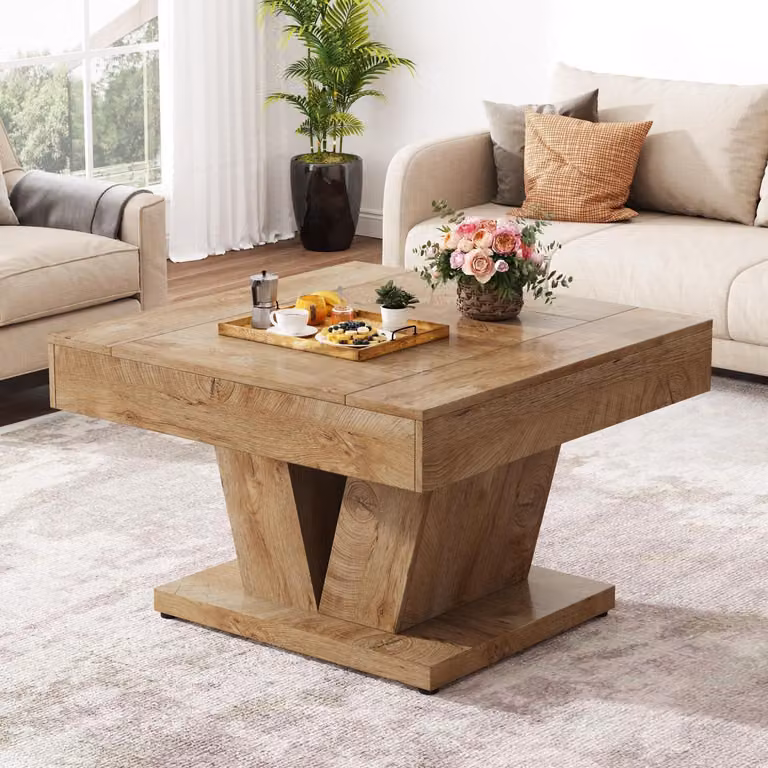 Tavolino quadrato in legno, ideale per il soggiorno, dimensioni 80 cm, colore naturale