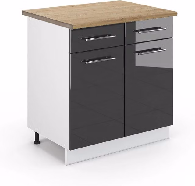 Mobiletto base per cucina Fame-Line Antracite lucido/Bianco 80 cm, PL Rovere Vicco