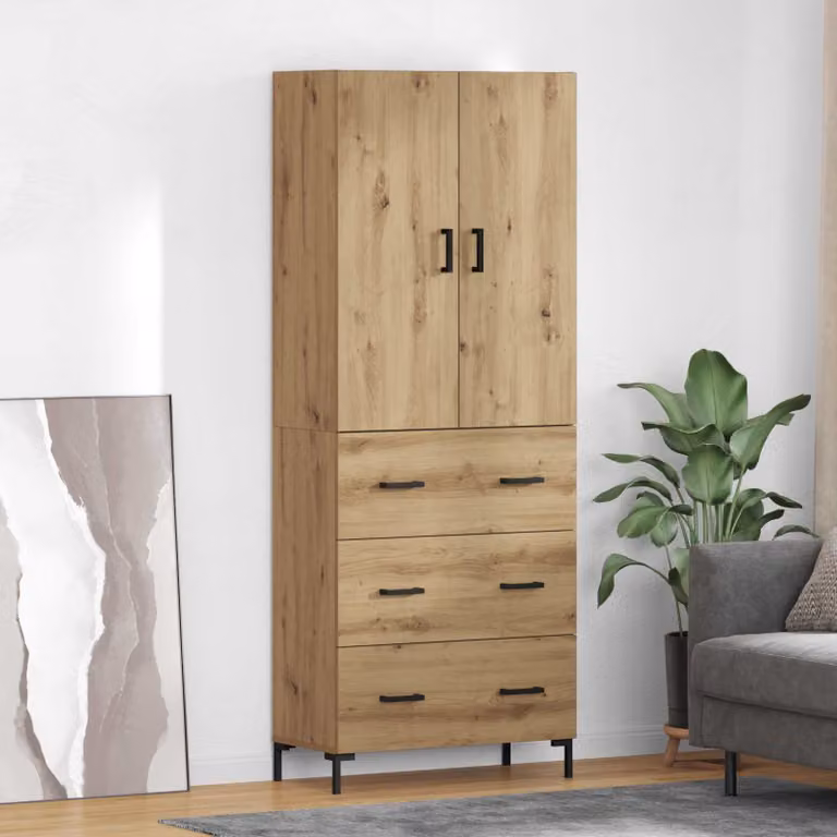 Credenza moderna vidaXL in legno e MDF color rovere, L: 69,5 cm, P: 34 cm, H: 180 cm