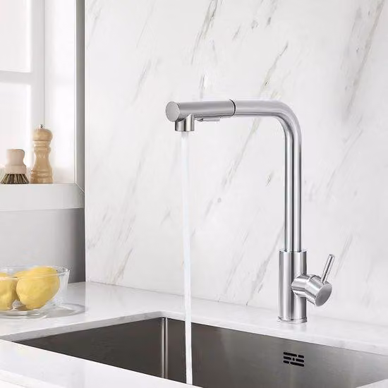 Rubinetto da cucina in acciaio inossidabile, girevole a 360 gradi, con sistema di apertura e chiusura flessibile