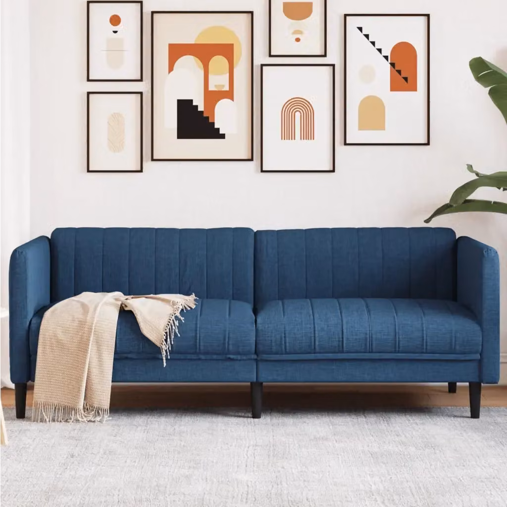Divano moderno da soggiorno in tessuto blu con struttura in legno L: 193 cm, P: 76,5 cm, H: 74,5 cm – 2
