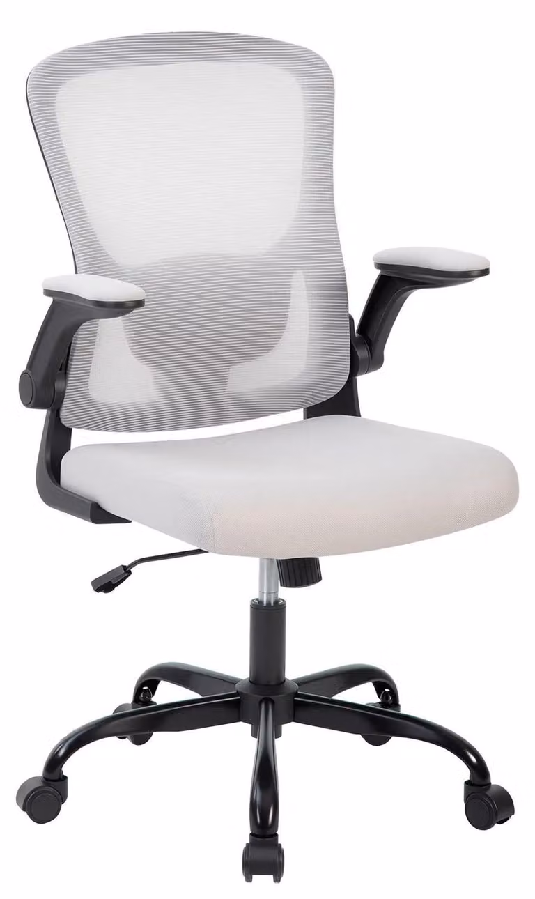 Sedia da ufficio ergonomica - Sedia da scrivania - Supporto lombare regolabile - Braccioli ribaltabili - Schienale alto in rete - Rotazione a 360° - Regolabile in altezza - Grigio