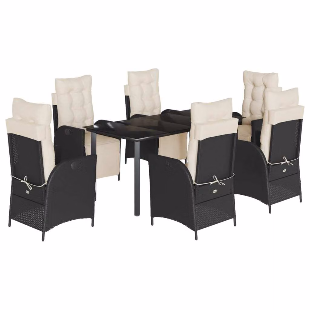 Set da Pranzo da Giardino 7 pz Nero con Cuscini in Polyrattan