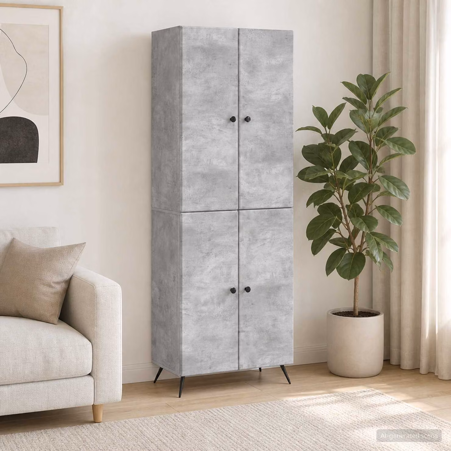 Set di 2 armadi vidaXL in legno ingegnerizzato e MDF, colore grigio cemento, design minimalista con ante a battente