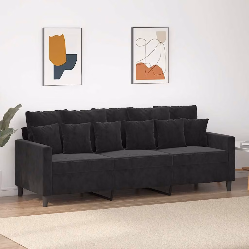 Divano a 3 posti vidaXL in velluto nero con struttura in metallo per il tuo soggiorno L: 198 cm, P: 80 cm, H: 77 cm