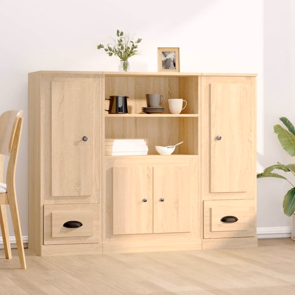 Set di 3 credenze vidaXL in legno multistrato color rovere sonoma, stile minimalista, finitura opaca