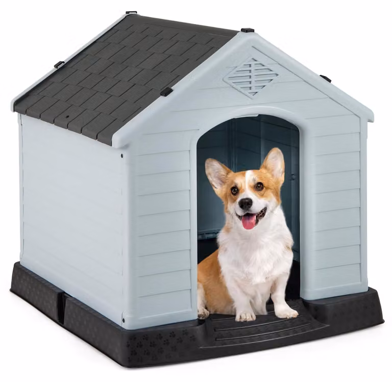 Cuccia per cani da esterno FANTASK, realizzata in plastica, con fondo rialzato e resistente all'acqua