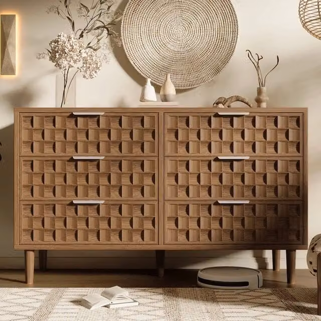 Cassettiera com¨° 6 cassetti ¨C Minimal ¨C Rovere effetto quercia 120x37x77 cm maniglie metallo