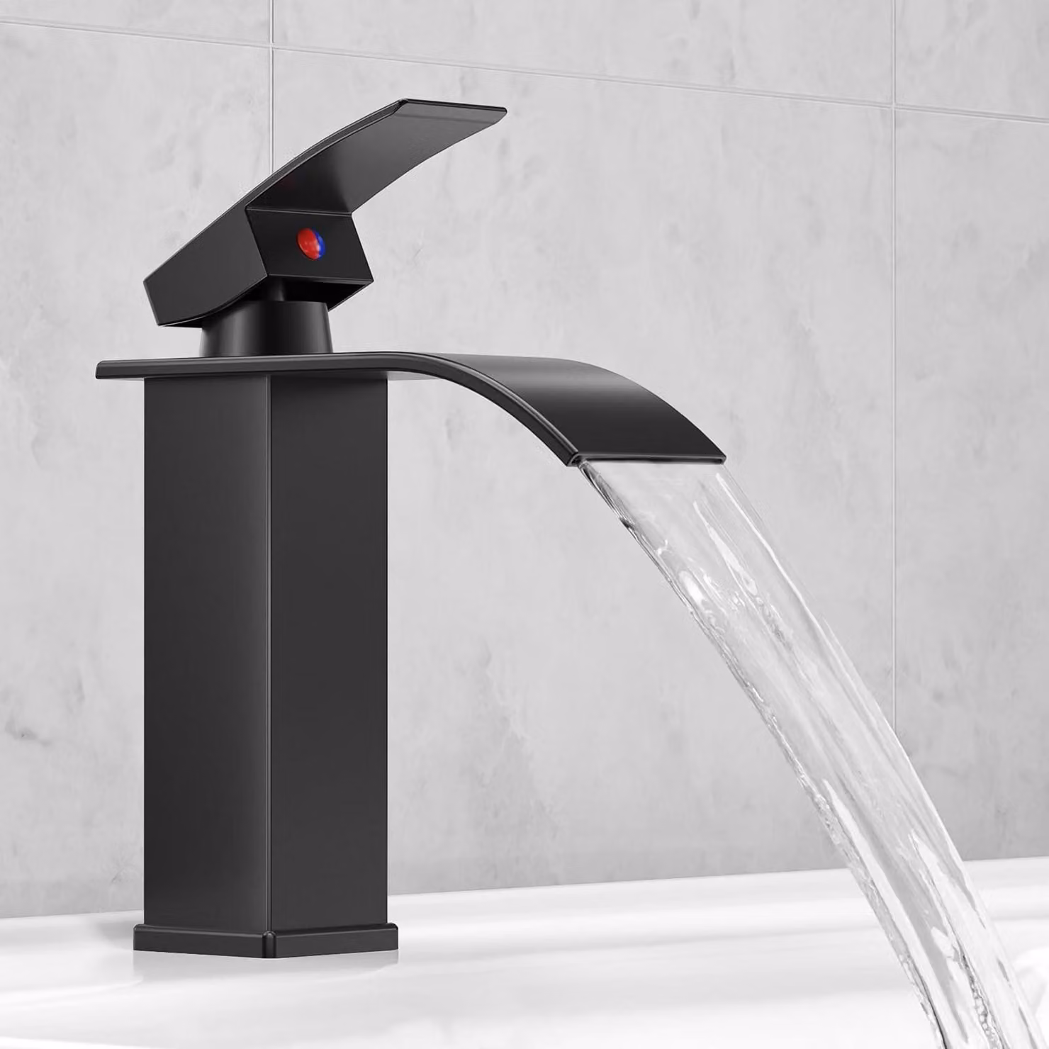 Rubinetto per lavabo a cascata, acciaio inossidabile cromato, nero, con tubi da 60 cm