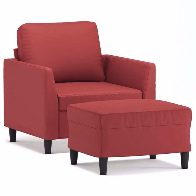 Poltrona con Poggiapiedi Rosso Vino 60 cm in Pelle finta