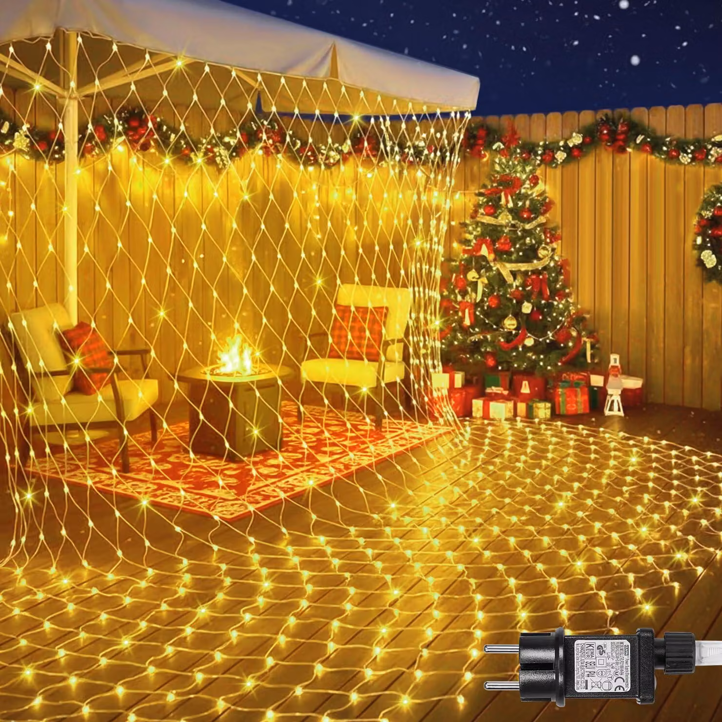 Catena luminosa, lunghezza 3x2 metri, 200 LED, luce calda, grado di protezione IP44, timer, 8 modalità