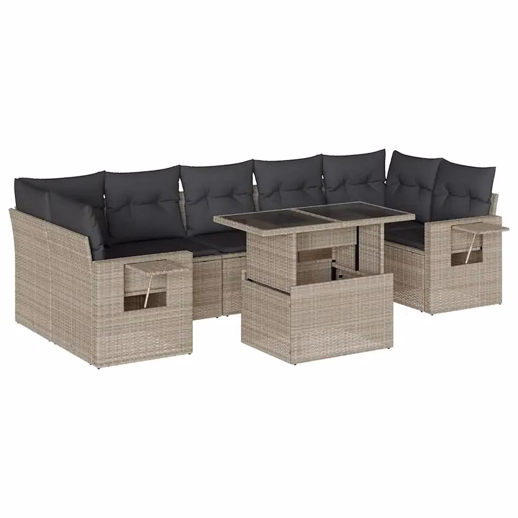 vidaXL Set Divano da Giardino a L 8pz con Cuscini Grigio Antracite e Tavolino in Metallo e Vetro – 2