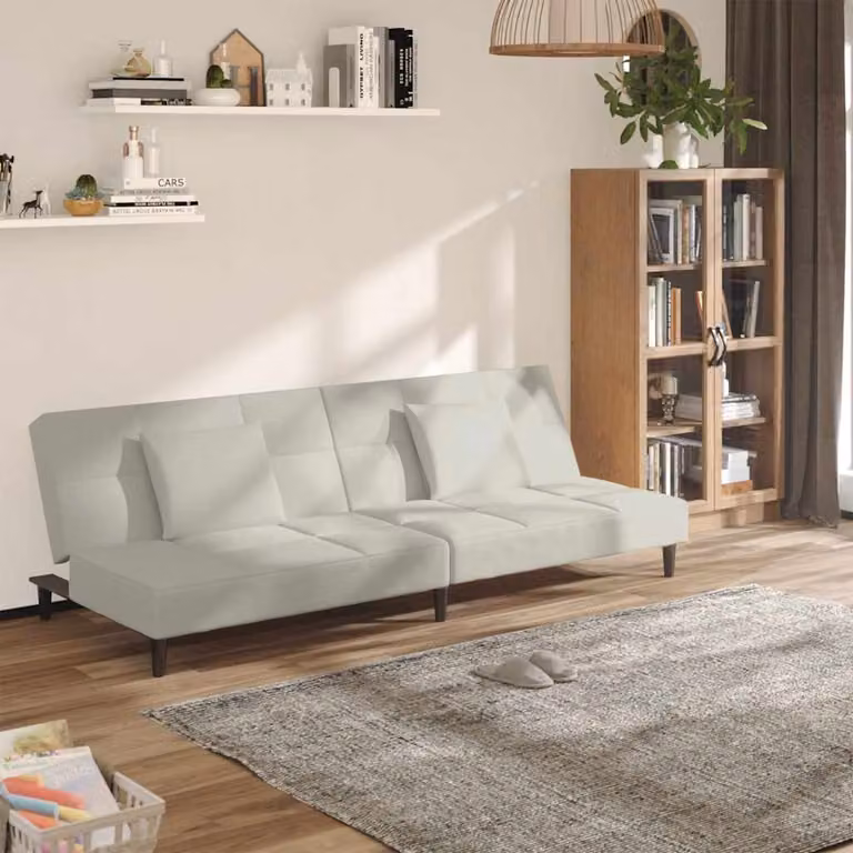vidaXL Divano Letto Click-Clack in Velluto Beige con Cuscini e Struttura in Legno Solido per Soggiorno