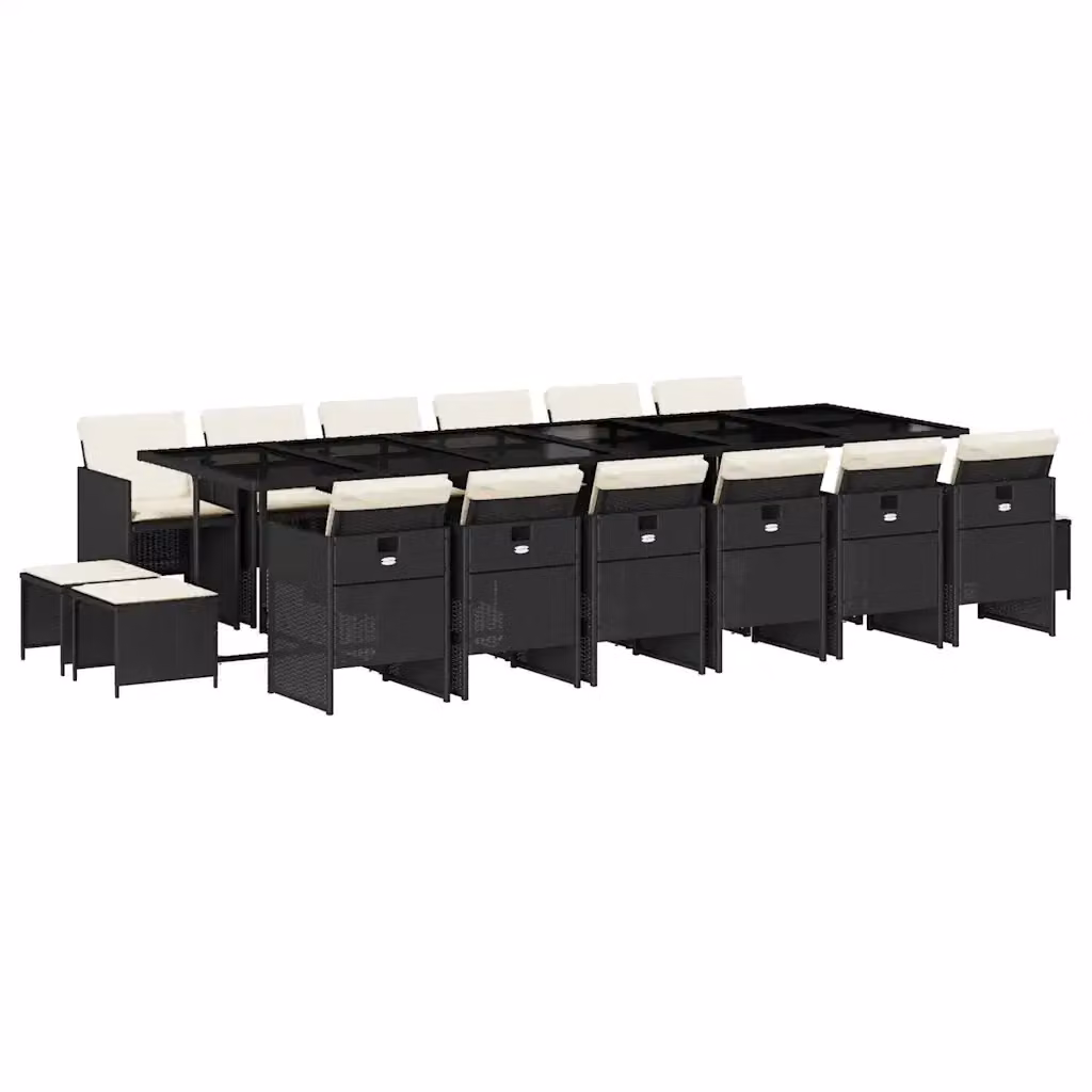 Set da pranzo da giardino vidaXL in polyrattan nero con cuscini bianchi e tavolo in vetro, 17 pezzi – 2