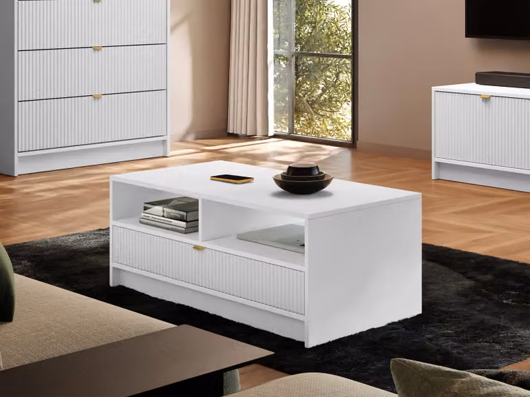 Tavolino da soggiorno con cassetto TABORO - bianco