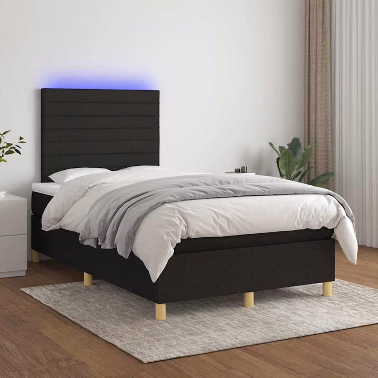vidaXL Letto a Molle con Materasso e Illuminazione LED Nero in Tessuto L/P/H: 120 x 200 x 203 cm