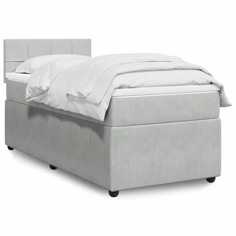 vidaXL Giroletto a Molle Ibrido con Materasso in Velluto Grigio e Bianco L/P/H: 80 x 200 cm