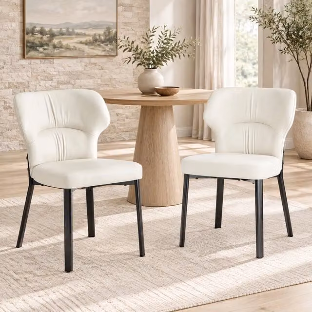 Set 2 sedie da pranzo in PU beige con struttura in metallo nero HAVRYA