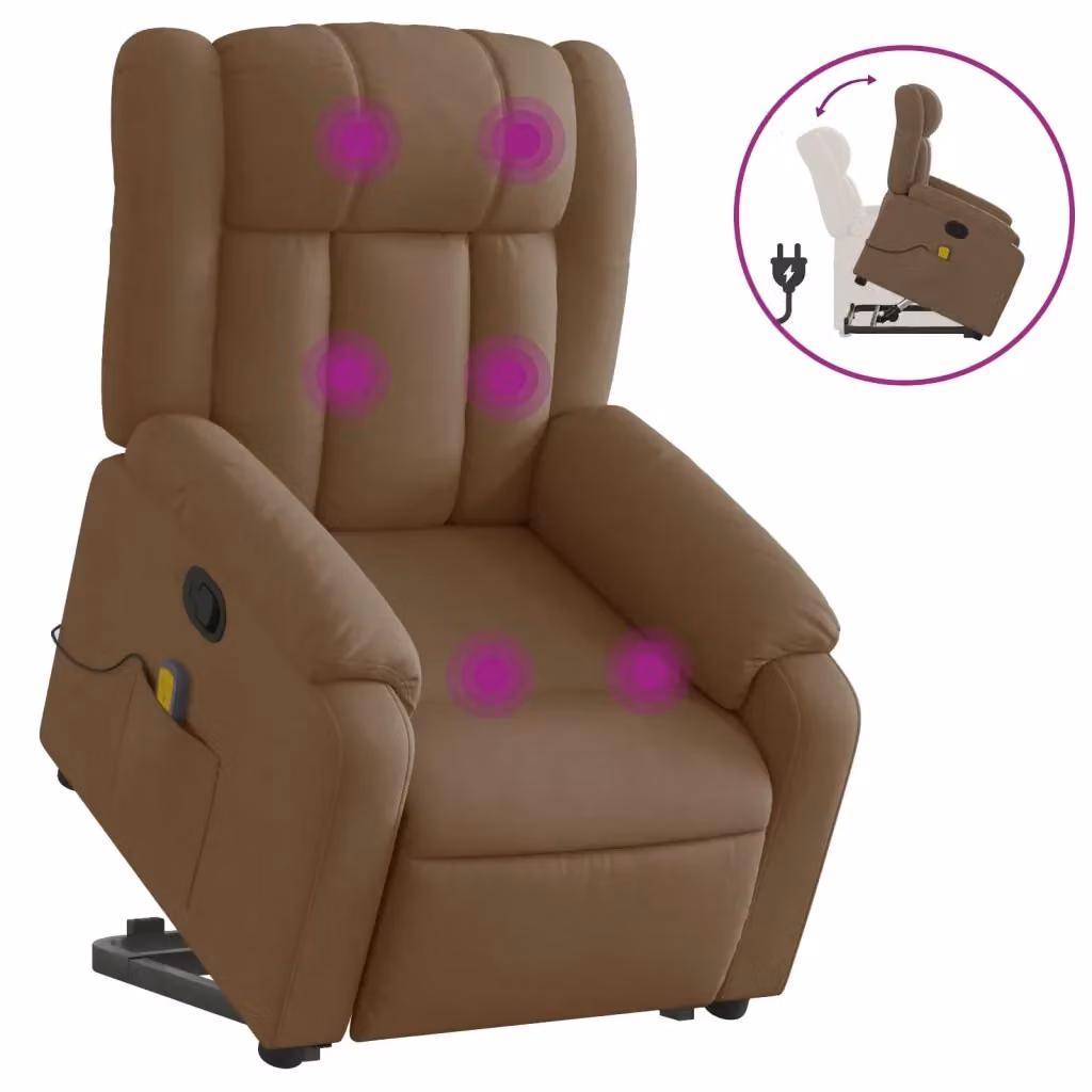 vidaXL Poltrona Alzapersona Reclinabile con Assistenza Elettrica Marrone in Tessuto e Pelle Sintetica – 2