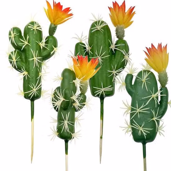 Cactus in plastica con fiori, set da 4 pezzi, decorazione per interni